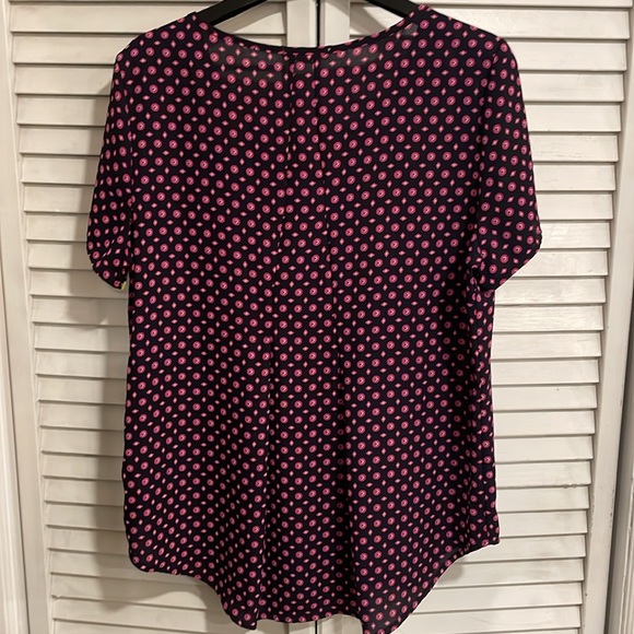 PLEIONE Navy & Pink Geometric Pattern Short Sleeve Tunic Top, Size XS - Picture 2 of 7